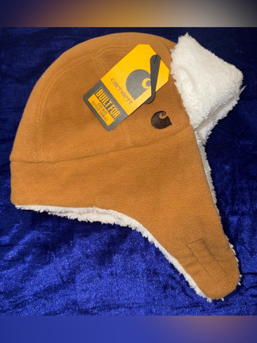 Carhartt Kids Brown Trapper Hat with White Sherpa Lining